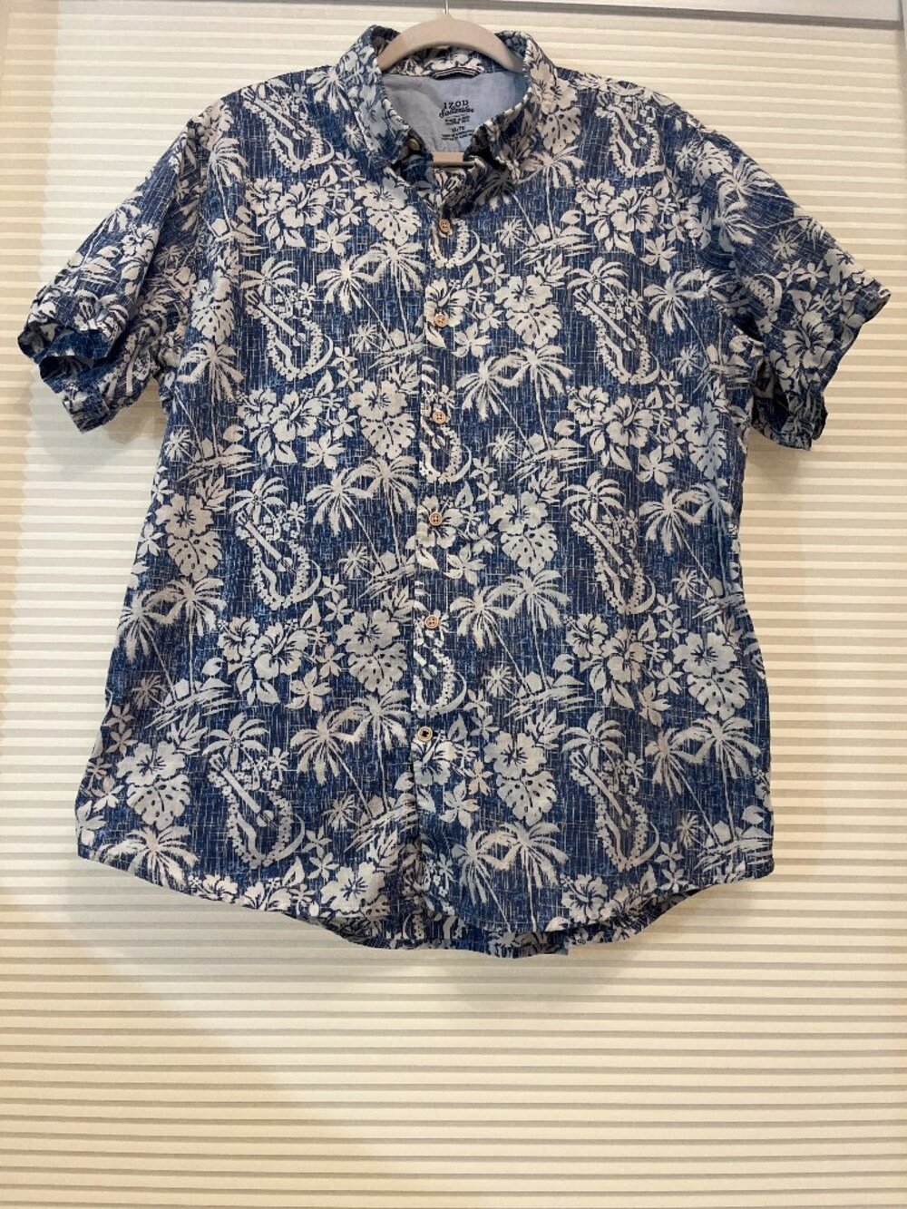 IZOD Saltwater Tropical Hawaiian Shirt Men's Size XL Blue